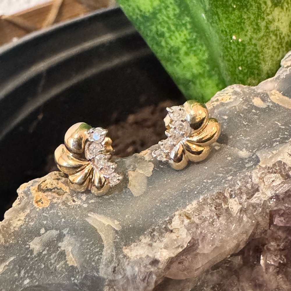 Vintage 14K EV Yellow Gold Studs 10 Natural Stones - Picture 4 of 10